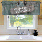Gone Fishing Valances for Windows, Bronze Wood Grain Kitchen Valance Light Filtering Rod Pocket Short Curtains for Kitchen Bathroom, 1 Panel, 54"x18"