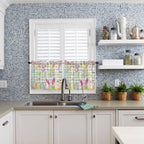 Happy Easter Half Window Curtains 24 Inches Long, Spring Bunny Eggs Flower Sage Green Plaid Window Treatment Curtain Drapes, Short Curtains Tiers for Kitchen Over Sink, 27.5"x24", 2 Panels