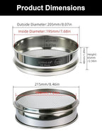 All 304 Stainless Steel 10 Mesh Test Sieve (2.0mm Aperture), 8 Inch/20cm Diameter, Lab Sifter & Grain Separator, Standard Wire Mesh Strainer for Beans, Coffee, Soil & Aggregate Analysis