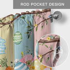Easter Curtain Valances for Windows, Kitchen Valance Window Treatment, Spring Colorful Bunny Eggs Flower Wood Grain Light Filtering Block Curtains for Bathroom/Bedroom/Living Room 42'' x 12''