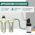 3 Stage Heavy Duty Industrial Grade 1/2" NPT Air Drying System with Coalescing Filter, Particulate Filter, Desiccant Dryer & Air Regulator, Manual Drain for Plasma Cutter and Paint Spray