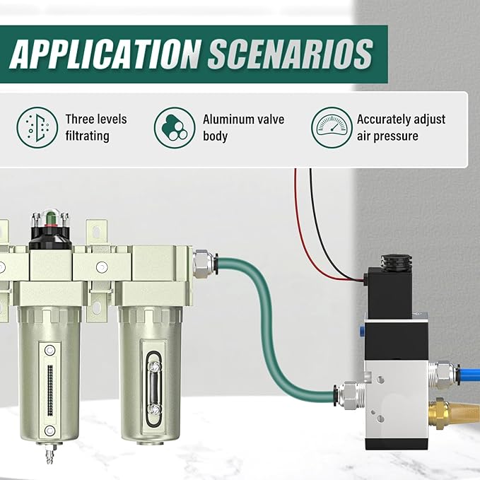 3 Stage Heavy Duty Industrial Grade 1/2" NPT Air Drying System with Coalescing Filter, Particulate Filter, Desiccant Dryer & Air Regulator, Manual Drain for Plasma Cutter and Paint Spray