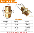 2pcs 1/4" NPT x 1/8" NPT Brass Nipple, 1/4 to 1/8 Adapter Fitting Reducing Solid Hex Nipple, Brass 1/4 Male to 1/8 Male Reducer Pipe Fittings for Extending and Connecting Pipes