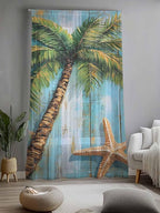 Sheer Curtains 84 Inches Long, Coastal Beach Tree Semi Sheer Curtains Light Filtering Window Treatment, Summer Tropical Starfish Wood Grain Privacy Voile Drapes for Living Room Bedroom 52x84 Inch