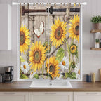 Farmhouse Sunflowers Living Room Curtains 96 Inch Length, Window Curtains Tab Top, Rustic Barn Doors Flowers Butterfly Wooden Light Filtering Window Treatments Drapes 52"x96" 2 Panel