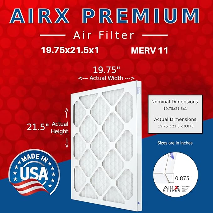 AIRX FILTERS WICKED CLEAN AIR 19.75x21.5x1 MERV 11 Electrostatic Pleated Air Conditioner Filter 6 Pack HVAC AC Furnace Filters