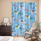 2 Panel Kitchen Cafe Curtains, Desert Landscape Sunlight Filtering Nature Air Through, Window Decor Tier Curtains for Living Room 104W x 96L inch Cute Camels Palm Trees Houses Leaves Blue