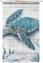Sheer Curtains 96 Inches Long, Teal Green Sea Turtle Semi Sheer Curtains Light Filtering Window Treatment, Summer Ocean Seaweed Wood Grain Privacy Voile Drapes for Living Room Bedroom 52x96 Inch