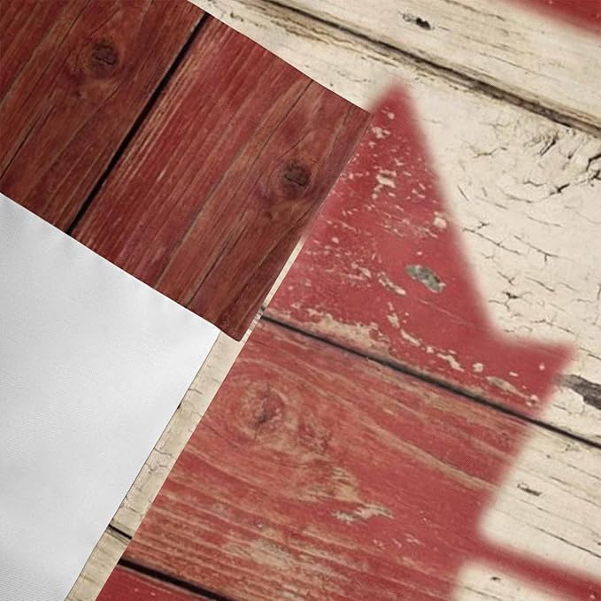Canada Curtain Valances for Windows, Kitchen Valance Window Treatment, Red Maple Leaf Flag Vintage Farmhouse Wooden Grain Light Filtering Block Curtains for Bathroom/Bedroom/Living Room 54'' x 18''