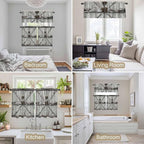 Kitchen Curtains Tiers and Valance Set of 3, Vintage Gate Light Filtering Window Curtain Set, Farmhouse Wooden Grain Shabby Chic Door Rod Pocket Curtain Drapes for Cafe, Living Room, 36 Inches Tiers