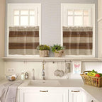 Retro Country Brown Wooden Board Window Valance Curtains, Farmhouse Gradient Plank Light Filtering Kitchen Valance with 3-inch Rod Pocket for Living Room Bathroom Bedroom,2 Panel,27.5x36In