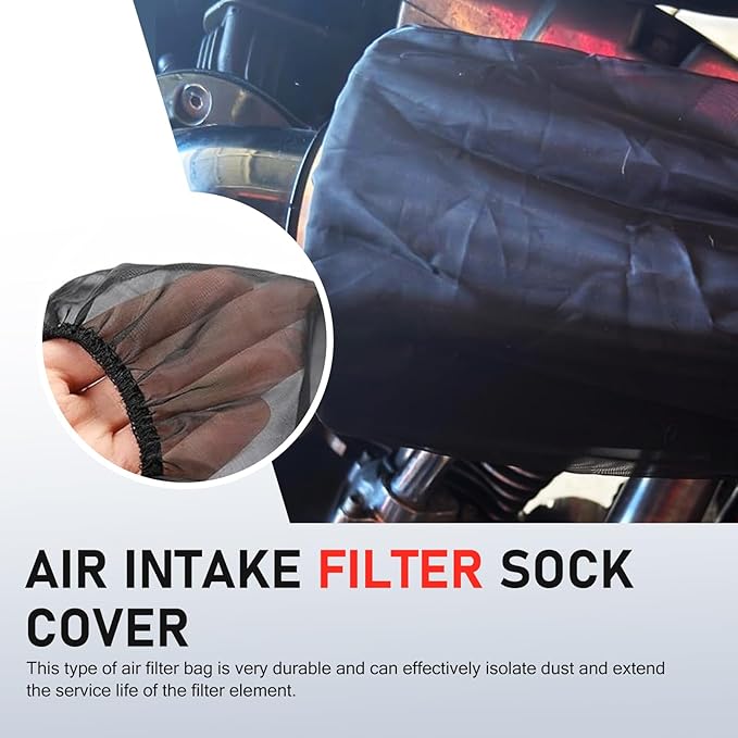 Air Filter Cover, Thickened Car Cold Air Intake Filter Dust Sock Cover, Universal for High Flow Air Intake Filters (Large, Black)