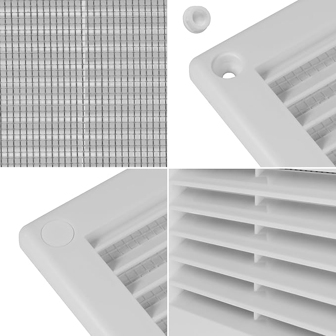 Repa Market 6 x 6 Inch (Outer) White Square Air Vent Cover - Plastic Fresh Air Intake Vent - AC Cover with Nylon Mesh Screen, Wall, Ceiling HVAC Return Air Register, Modern Soffit Vents