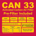 Can Filter 358621 Original 33 Carbon Air Filter Without Flange, 200 CFM, 1 Count (Pack of 1), Silver/White
