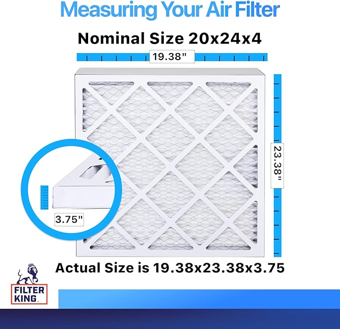 Filter King 20x24x4 Air Filter | 5-PACK | MERV 8 HVAC Pleated A/C Furnace Filters | MADE IN USA | Actual Size: 19.38 x 23.38 x 3.75"