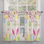 Happy Easter Tier Curtains 45 Inches Long, Spring Farmhouse Bunny Eggs Flower Beige Window Treatment Curtain Drapes, Small Curtain Drapes for Bathroom Laundry Room, 27.5"x45", 2 Panels