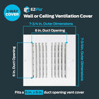 EZ-FLO 6 x 6 Inch (Duct Opening) Air Vent Cover for Wall or Ceiling, Two-Way Ventilation Register, Solid Steel HVAC Register Cover, White, 61660