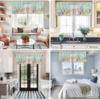 Easter Curtain Valances for Windows, Kitchen Valance Window Treatment, Spring Rabbit Ear Eggs Floral Green Wooden Grain Light Filtering Block Curtains for Bathroom/Bedroom/Living Room 42'' x 18''