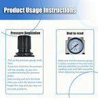 HengMinLingTong 1/4" NPT Compressed Air Filter Regulator Combo Piggyback, 5 Micron Brass Element, Poly Bowl Auto Drain, Metal Bracket, 0-150 psi AW2000-02D