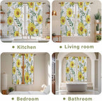 Yellow Daisy Kitchen Curtains, Farmhouse Country Flower Leaf Plant Wood Grain Light Filtering Window Curtain Panels, 2Pcs Rod Pocket Window Treatments Set for Living Room Bathroom Bedroom 42x63 Inches