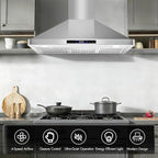 36 inch Wall Mount Range Hood Convertible Vent with Permanent Baffle Filters 800CFM Stainless Steel for Kitchen Gesture Sensing & Touch Control, 4 Speed Exhaust Fan, ETL listed (36 inch)
