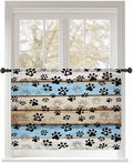 Sheer Curtains 45 Inch Length, Blue Brown Paw Prints Semi Sheer Curtains Light Filtering Window Treatment, Vintage Farmhouse Rustic Wooden Grain Privacy Voile Drapes for Living Room Bedroom 52x45 Inch