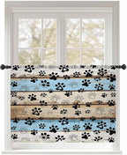Sheer Curtains 54 Inch Length, Blue Brown Paw Prints Semi Sheer Curtains Light Filtering Window Treatment, Vintage Farmhouse Rustic Wooden Grain Privacy Voile Drapes for Living Room Bedroom 52x54 Inch