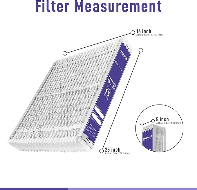 Compatible for Carrier & Bryant EXPXXFIL0316 Air Filter Replacement EXPXXFIL0016 16x25x5 (2-Pack), MERV 13, Foldable Media