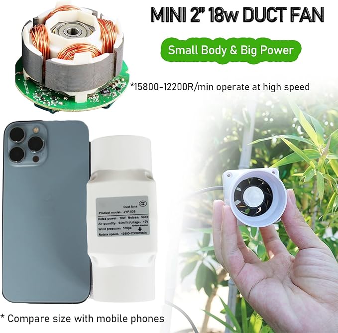 Air Circulation Duct Fan 2 Inch 50Mm Inline Extractor 32Cfm Fan Air Diffuser Blower for Filter Grow Tent Ceiling Wall Bathroom Ventilation (Color : Adjustable Speed, Size : 50-25mm)