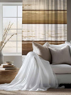 Sheer Curtains 63 Inch Length, Wood Grain Brown Semi Sheer Curtains Light Filtering Window Treatment, Farmhouse Vintage Country Geometric Privacy Voile Drapes for Living Room Bedroom 52x63 Inch