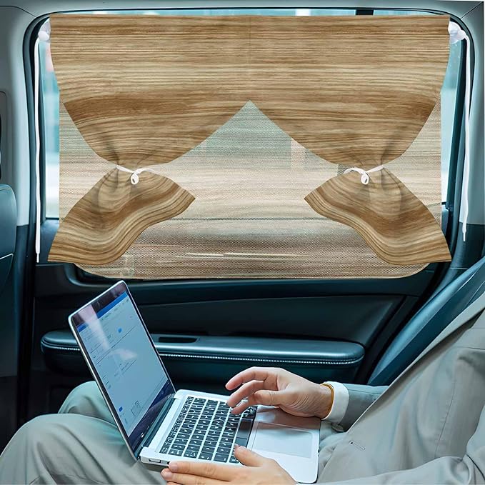 Light Brown Wood Grain Magnetic Double Layer Car Window Shades,Side Window Curtains for Blackout/Breathable Mesh View,Western Farmhouse Barn Door Privacy Sun Shades for Heat/UV Protection 26x20in 1pcs