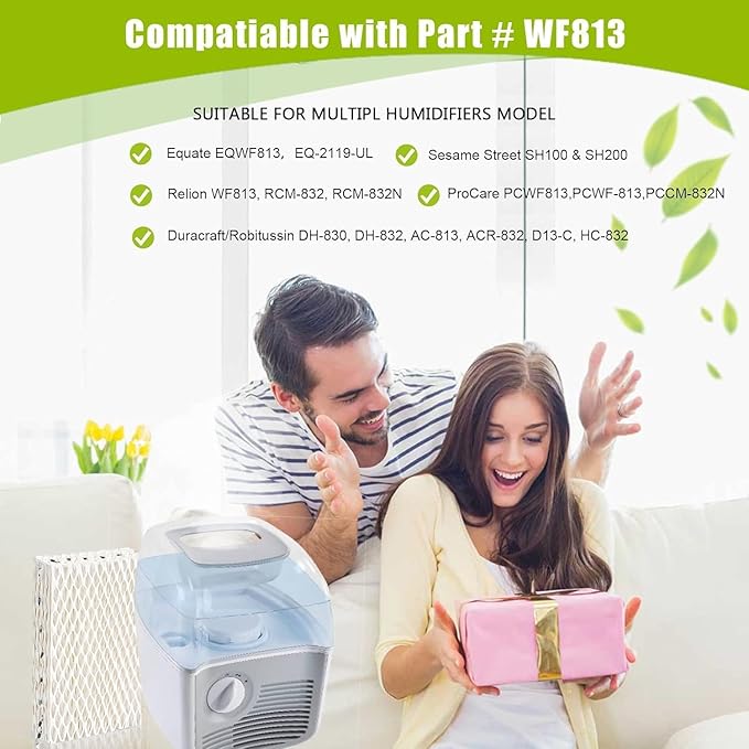 6 Pack WF813 Humidifier Filters Wick Replacement Compatible with ReliOn RCM-832 RCM-832N WF813 DH832 ProCare PCWF813 Equate EQWF813 EQ-2119-UL Duracraft DH-830 Cool Mist Humidifier Filters