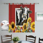 Cows Sunflowers Bedroom Curtains 72 Inch Length, Window Curtains Tab Top, Spring Botanical Floral Bees Red Barn Light Filtering Window Treatments Drapes 52"x72" 2 Panel