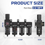 1/2 Inch NPT 4 Stage Air Drying System,Brass Filter&Coalescing Filter,Double Desiccant Dryers & Air Regulator,Metal Bowl, Semi-Auto Drain,Industrial Grade(Black)