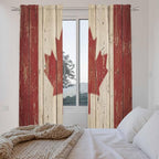Canada Kitchen Curtains, Red Maple Leaf Flag Vintage Farmhouse Wooden Grain Light Filtering Window Curtain Panels, 2Pcs Rod Pocket Window Treatments Set for Living Room Bathroom Bedroom 52x72 Inches