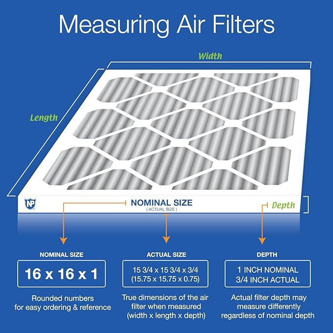 Nordic Pure 16x16x1 (Actual Size: 15 3/4 x 15 3/4 x 3/4) Furnace Air Filters MERV 12 Pleated Plus Carbon 4 Pack