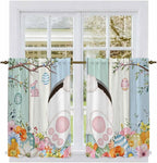 Easter Kitchen Curtains 45 Inch Long 2 Panel Set, Rod Pocket Window Treatment, Spring Watercolor Bunny Eggs Wood Grain Teal Blue Light Filtering Panels Short Drapes for Bathroom Camper 42"W x 45"L