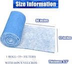 Air Vent Filters Roll, 12" x 90" Cut to Size Air Filters with 66PCS Hook&Loop Fasteners(35+ Filters), MERV 8 Triple Filtration Vent Filter Material for Home Floor, Ceiling, HVAC, Grilles (12x90 inch)