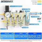 TAILONZ PNEUMATIC 1/2 Inch NPT 0-240PSI Industrial Grade 4 Stage Air Drying System, Double Particulate Filter, Coalescing Filter (Automatic Drainage)
