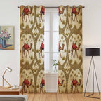2 Panel Kitchen Cafe Curtains, Brown Desert Camels Sunlight Filtering Nature Air Through, Window Decor Tier Curtains for Living Room 80W x 84L inch Tropical Date Coconut Trees Cords Leaves