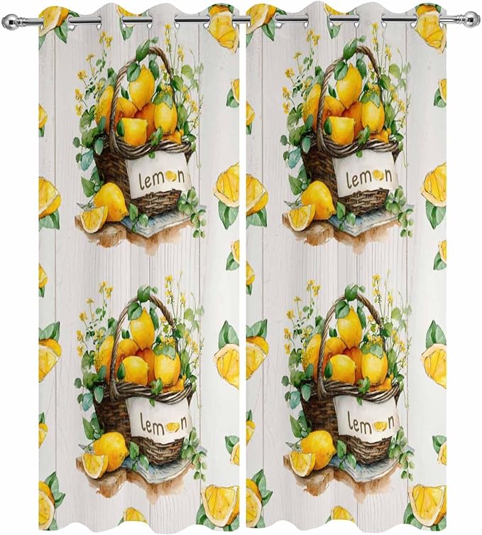 Lemon Outdoor Curtains for Patio Lemons Baskets Summer Tropical Plant Wood Waterproof Outside Curtains with Grommet Top Weatherproof Curtain for Cabana Pergola Gazebo, 2 Pack, 54" W x 95" L