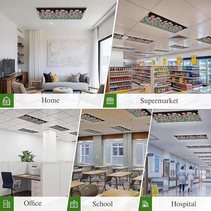Fluorescent Light Covers for Ceiling Lights Colorful Flowers Magnetic Light Filters 3 Pack 4x2 ft Abstract Lines Floral Ceiling Lights Cover for Classroom Office School Home Drop Lamp Decor