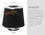 BLACK 6" 152 mm Inlet Truck Air Cone Replacement Performance Washable Clamp-On Dry Air Filter (8" Tall)