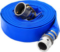 DAVCO 1.5" ID × 50 ft Pool Backwash Hose, Heavy Duty Reinforced Blue PVC Lay Flat Water Discharge Pump Hoses For Swimming Drain Pools and Clean Filters, with Aluminum Camlock C and E Fittings