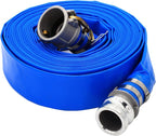 DAVCO 2" ID × 25 ft Pool Backwash Hose, Heavy Duty Reinforced Blue PVC Lay Flat Water Discharge Pump Hoses For Swimming Drain Pools and Clean Filters, with Aluminum Camlock C and E Fittings