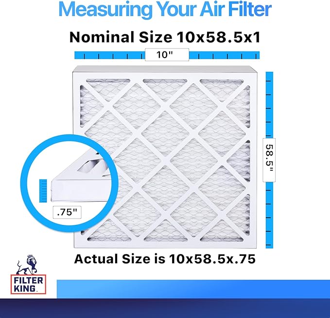 Filter King 10x58.5x1 Air Filter | 4-PACK | MERV 8 HVAC Pleated A/C Furnace Filters | MADE IN USA | Actual Size: 10 x 58.5 x .75"