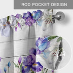 Spring Flowers Curtain Valances for Windows, Kitchen Valance Window Treatment, Watercolor Garden Florals Wooden Grain Light Filtering Block Curtains for Bathroom/Bedroom/Living Room 42'' x 12''