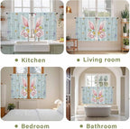 Easter Kitchen Curtains 54 Inch Long 2 Panel Set, Rod Pocket Window Curtains Panels, Spring Rabbits Ears Feet Flowers Wooden Grain Light Filtering Drapery Draperies for Bathroom Bedroom 52"W x 54"L