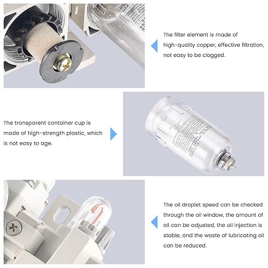 1/4 Inch Compressor Air Filter Pressure Regulator Water-Oil Trap Separator Filter with Lubricator Cup AC2010-02