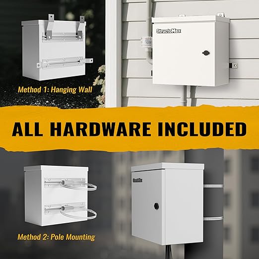 Steel Electrical Box, 16"x16"x8" Steel Enclosure, IP67 Waterproof & Rust-Resistant, Outdoor/Indoor Electrical Junction Box with Mounting Plate for Wall/Pole Mount